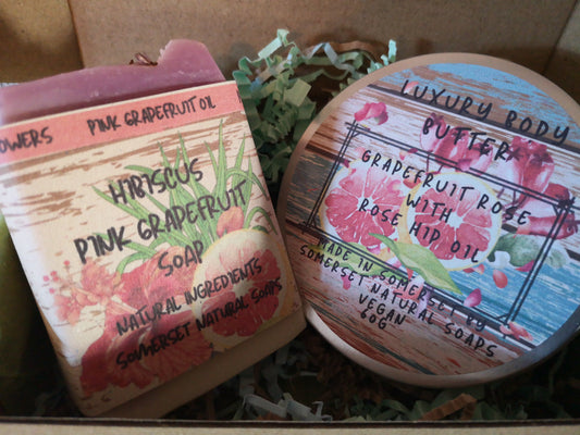 Gift set Luxury Body Butter Grapefruit Rose & Luxury Soap Hibiscus Pink Grapefruit