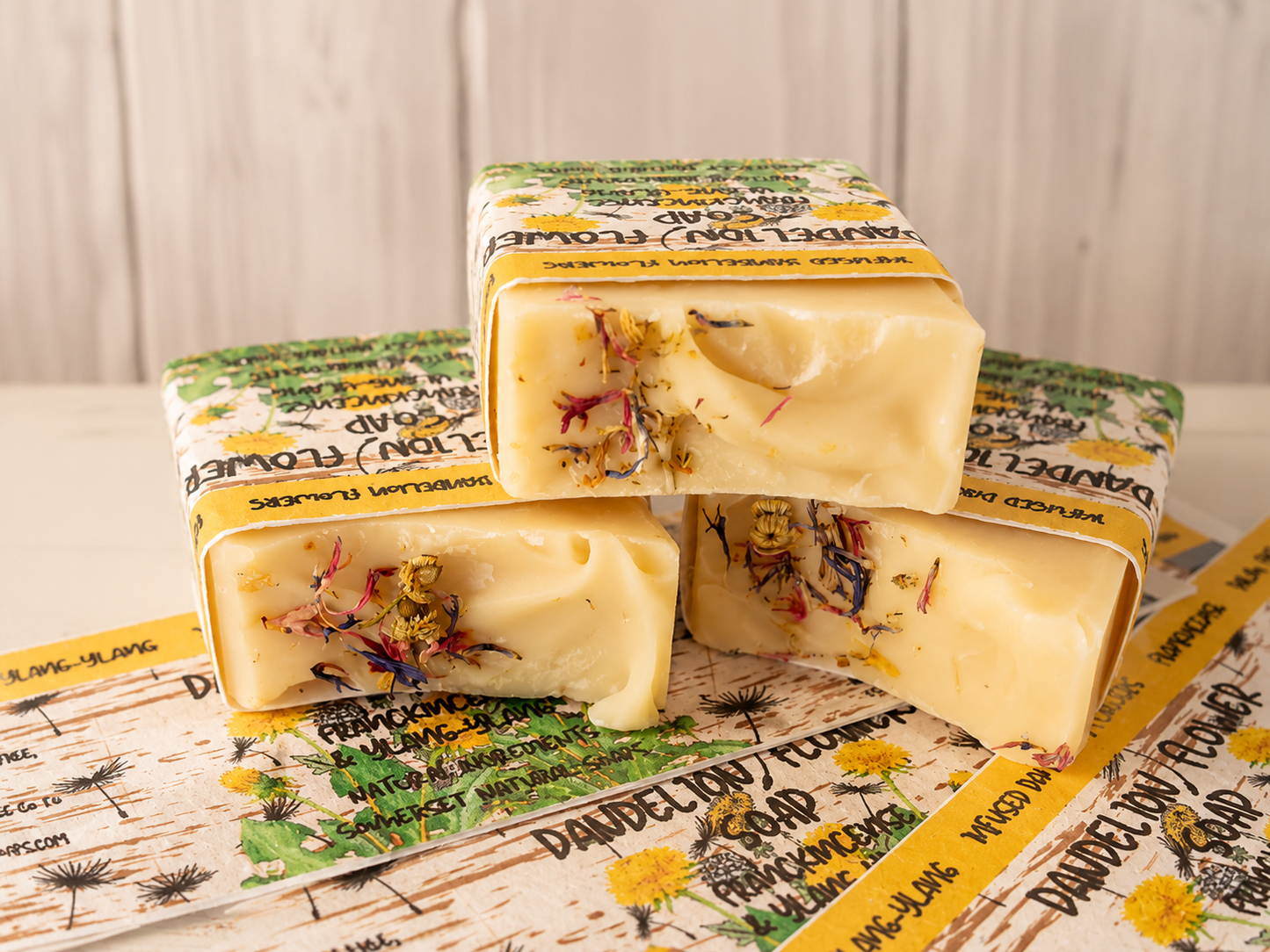 Dandelion Flower Vegan Soap with plantable seeded wildflower label
